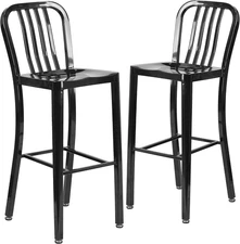 Gael Commercial Grade 2 Pack 30" High Black Metal Indoor-Outdoor Barstool with V