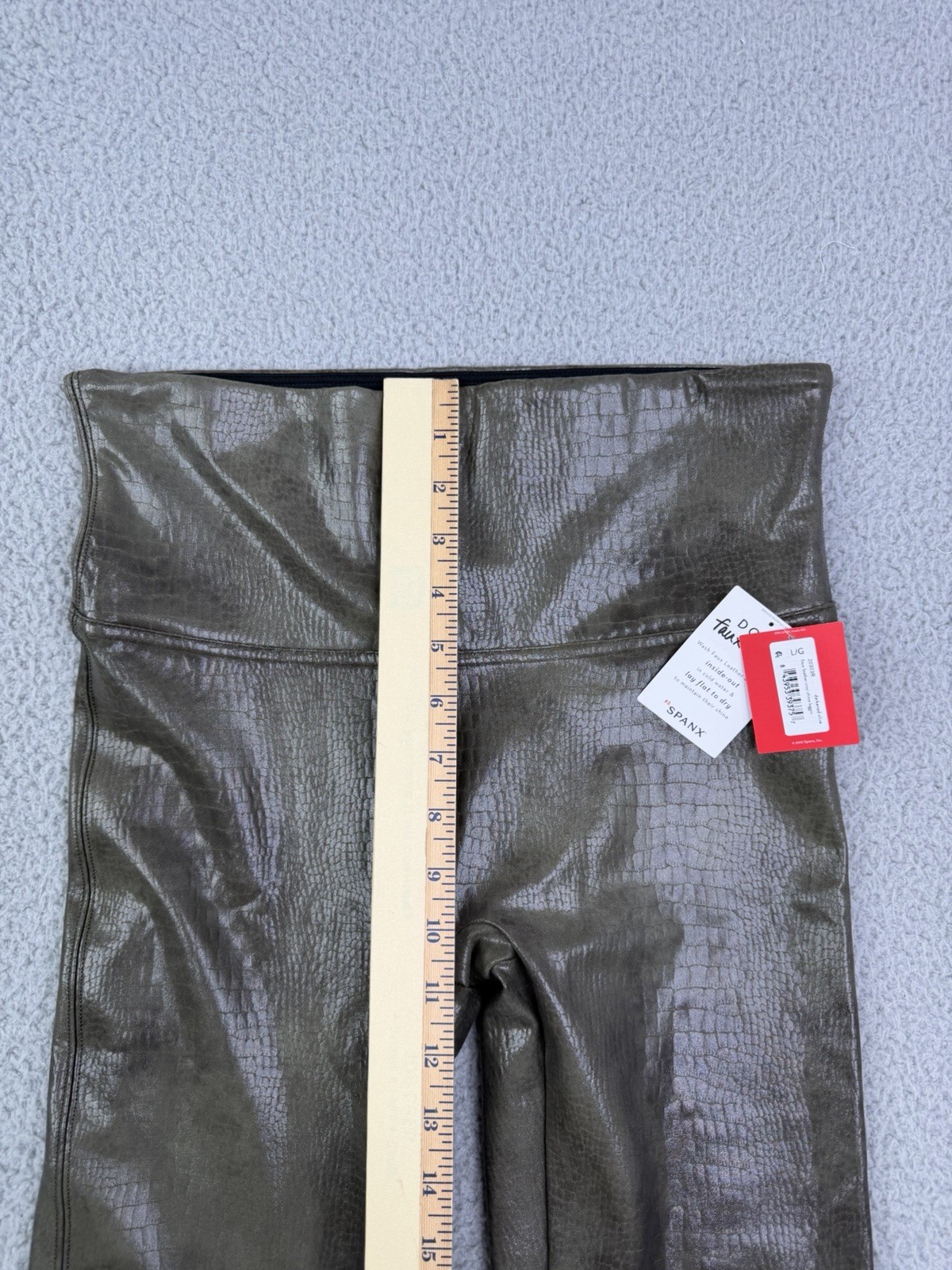 SPANX Olive Green Faux Leather Croc Shine Shaping Leggings L image 8