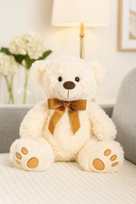 Plüsch Teddybär, 26 cm Höhe, Weiß Braun Dunkelbraun, Kuscheltiere mit Schleife