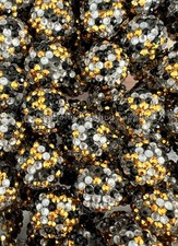 10 Pcs 20mm Gold/Black Rhinestone Acrylic Beads, Bubblegum Beads, Chunky Beads -