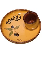 Cheese And Olive Plate With Toothpick Holder Noyaux Made In Spain 6¼" diameter 