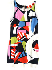 VTG Dolcezza Multicolor Geometric Abstract Print Stretch Jersey Sheath Dress XS