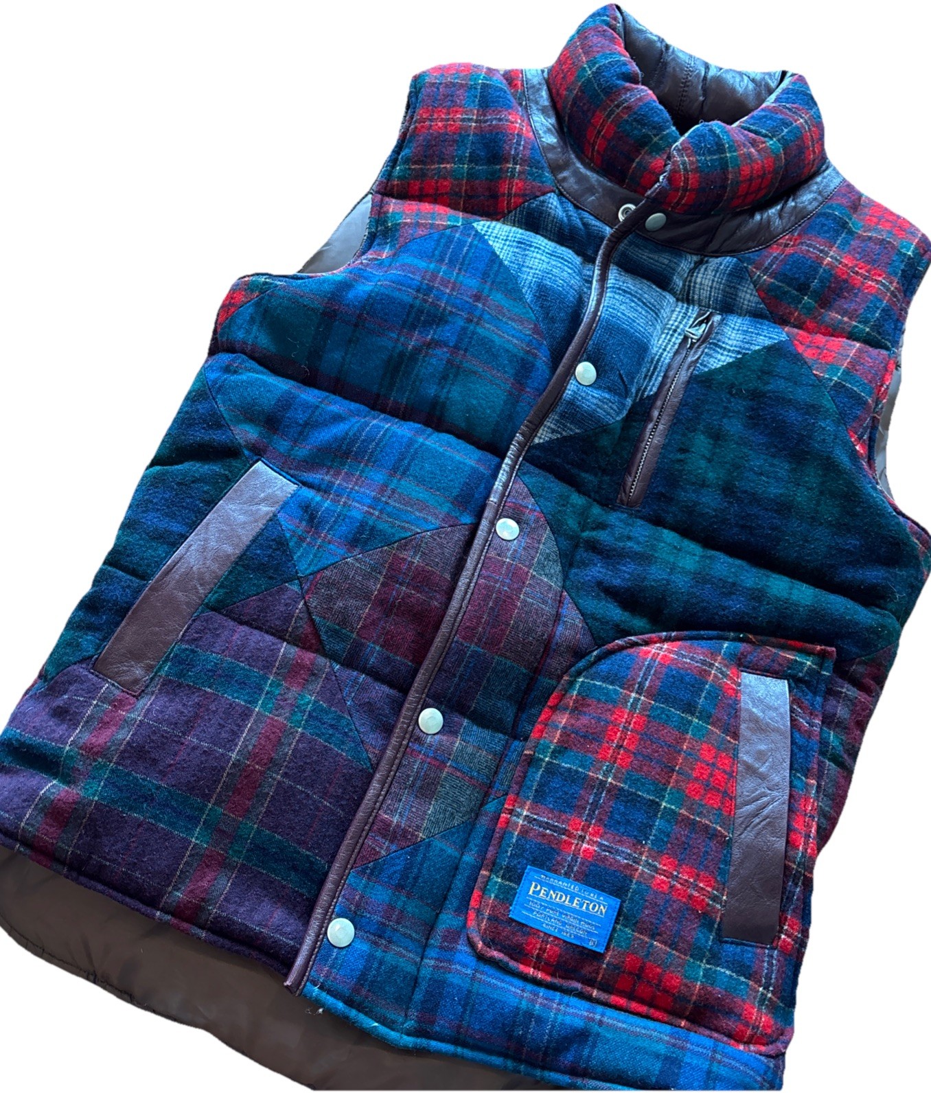 Pendleton Rare Patchwork Quilted Snap Unisex Vest… - image 1