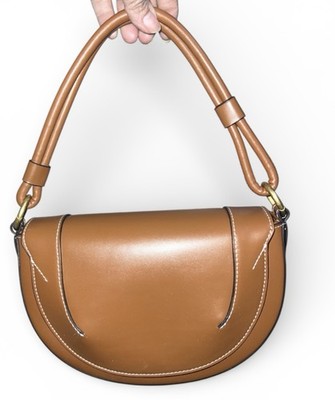 Zara Canvas Topstitch Crossbody Bag Dark Tan