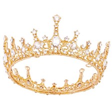 Crowns for Women, Baroque Queen Tiaras Vintage Gold Crystal Rhinestone