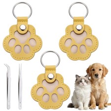 Dog Fur Storage Keychain,Paw Shaped with Tweezer, Yellow,3Pack 