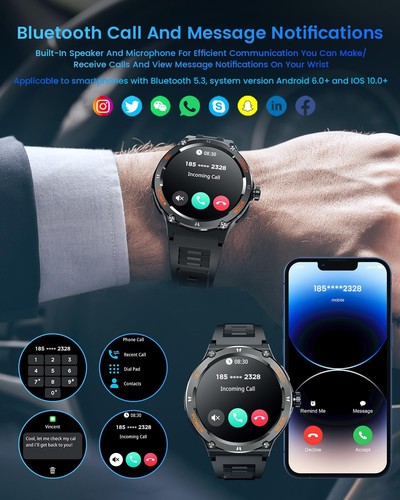 Orologio Smartwatch Uomo Orologi Watch: Smartwatch Uomo Nero 1,53" Rotondo Touch - Foto 5 di 8