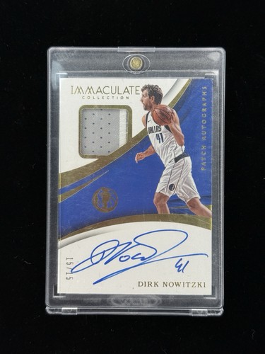 Dirk Nowitzki 2017 Immaculate Basketball Game Worn Patch Auto /15 Mavericks