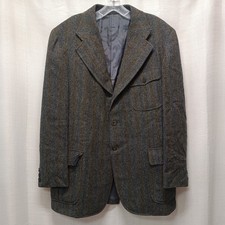 Vtg Cricketeer Pennington's Wool Gray Gold Herringbone Mens 42R 3 Button Blazer