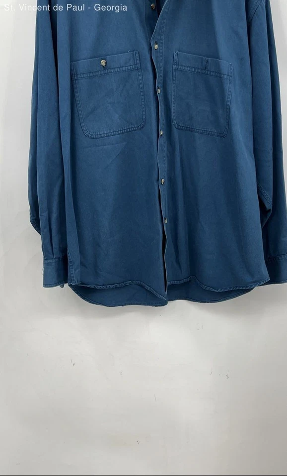Members Only Blue Vintage Button Down Twill 100% Cotton Shirt Men's XL 90s - Image 3 of 4
