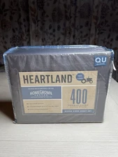 Heartland Queen Sized Sheet Set Grey 400 Thread Count Weave  100% Cotton NEW