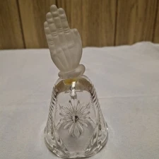 VINTAGE ARTMARK W. GERMANY LEAD CRYSTAL GLASS BELL FROSTED PRAYING HANDS