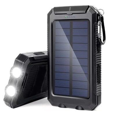 10000mAh Solar Power Bank Fast Charging Dual USB Portable Charger LED Flashlight