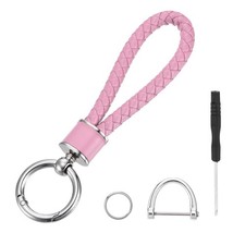 Weave Key Chain Ring Braided Rope Leather Keychain Pink 