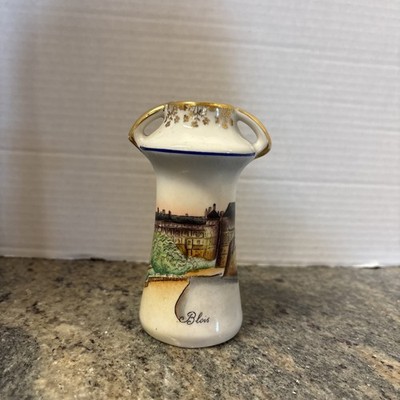 Vintage Souviner Bud Vase W/ Handpainted Image Of Blois Castle By Limoges France