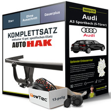 Für AUDI A3 Sportback Typ 8YA Anhängerkupplung starr +eSatz 13pol 11.2019- NEU
