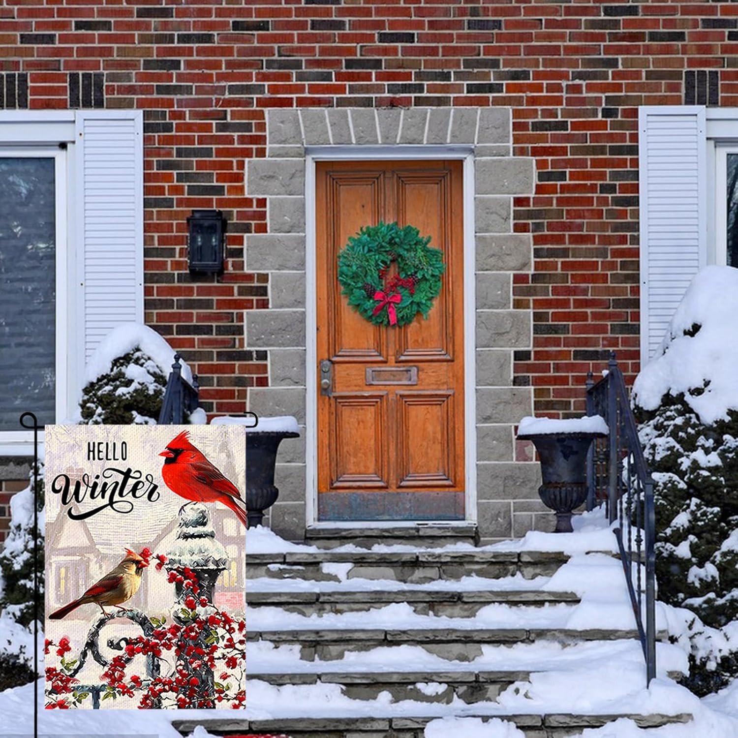 12x18 Double-Sided Cardinal Garden Flag - Rustic Farmhouse Christmas Decor Yard 