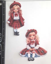 Lot of 2 Girls Red Skirts Caps Vest Bows Winter SINGLE LAYER Embellishments 1053