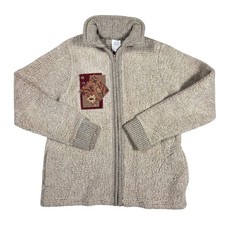 Vintage Made in USA Full Zip Textured Sweater Jacket Beige Paisley Patch Medium