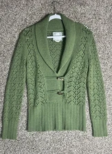 Y2K Old Navy Sz M Shawl Collar Knit Toggle Sweater Green Cozy Rustic Cabincore