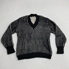 P. Celli Sweater Mens 38 Black White V Neck Knit Weave Made in Italy