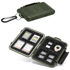 Memory Card Case with 18 Slots, IP67 For 8 SD 4 TF 4 CFA 2 Nano SIM GREEN