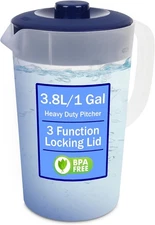 Water Pitcher with Lid 1 Gallon Pitcher, Freezer/Dishwasher Safe, BPA Clear 