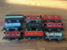 9 Vintage Marx Tin Train Car Lot New York Central PRR Pennsylvania Railroad