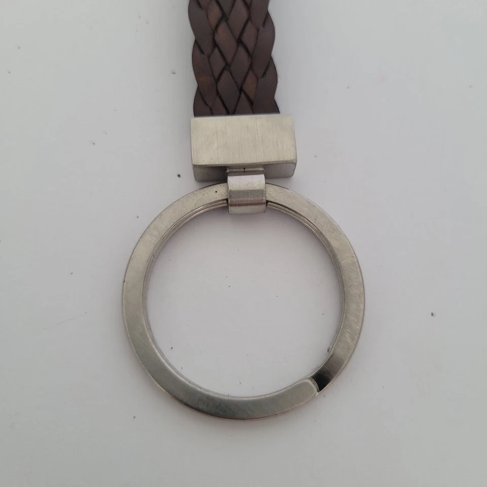 Ferragamo Key Chain Ring Fob Ring Charm Leather Brown Silver Small Keychain  - Image 3 of 4