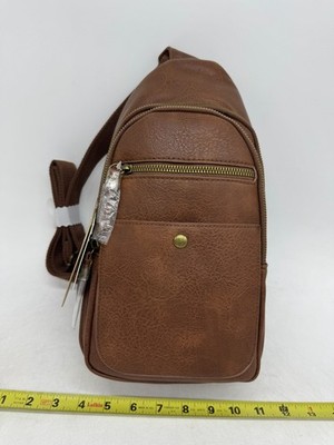 Olivia & Kate Brown Vegan Leather Adjustable Strap Crossbody Sling Bag Backpack