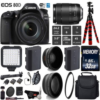 Canon EOS 80D DSLR Camera with 18-135mm is STM Lens + LED + UV FLD CPL Filter