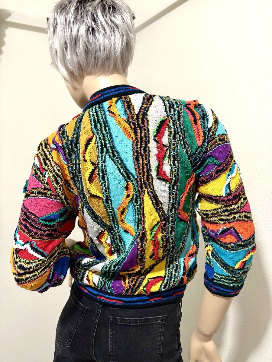 VINTAGE COOGI SWEATER CARDIGAN VIBRANT 3D KNIT 90s HIP HOP WOMEN