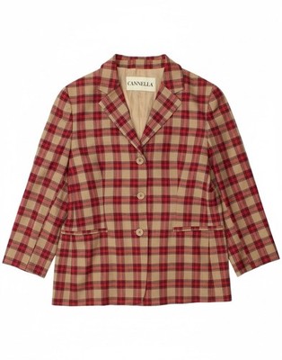 VINTAGE Womens 3 Button Blazer Jacket IT 48 XL Red Check Wool AP09