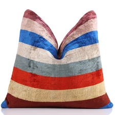Luxury Multicolor Velvet Striped Throw Pillow – Handmade 20x20