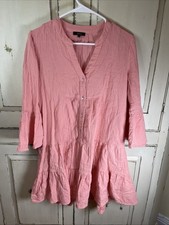 Quince Dress Size XS Peach Bell Sleeve Apricot Tired Dress Cotton Swing Shift Dd