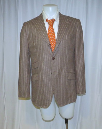 Bamford & Sons Taupe Stripe Cashmere Blend Three Roll Two Sport Coat 40 NWOT - Picture 7 of 15