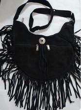 Native American Western Style Suede Leather Crossbody Beaded  Fringed Handbag