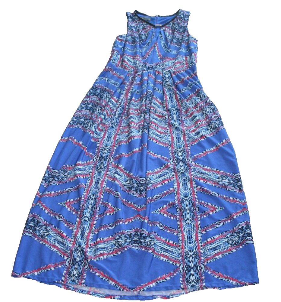 Donna Ricco Blue Black Red Keyhole Neckline Maxi Dress Size 12 Sleeveless