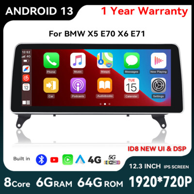 12.3'' Android 13 Car Stereo GPS Navi DAB+ CarPlay for BMW X5 E70 X6 E71 CCC CIC