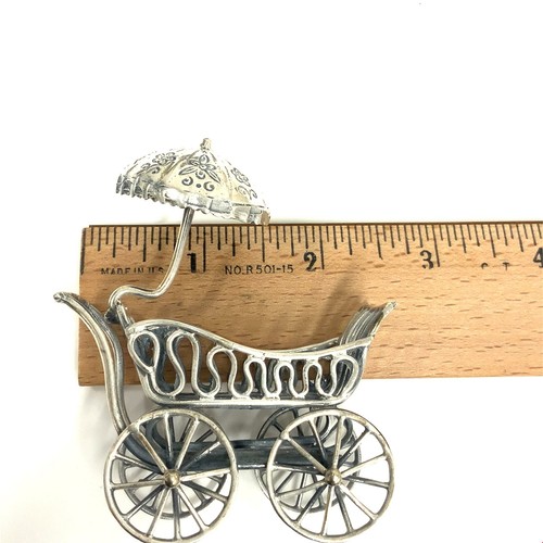 Vtg Sterling Signed Italy Victorian Filigree Style Baby Pram Trolley Miniature - Picture 8 of 10