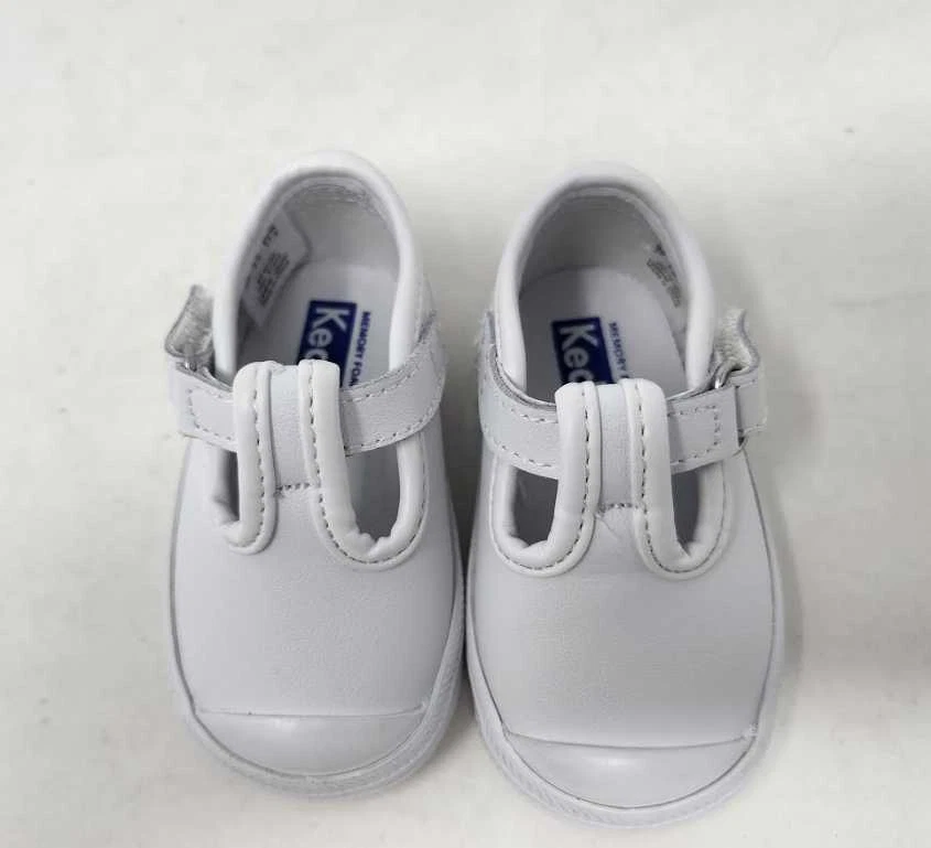 NUEVO SIN CAJA Zapatos Keds Baby 2 Champion Puntera Correa en T Cuero Blanco Foto 3 de 4