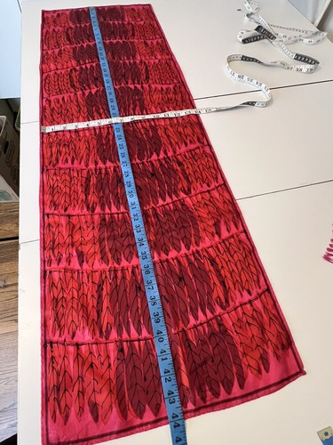 Vera Red Pink Feathers Trees Oblong Scarf 44" x 14" - Picture 2 of 4