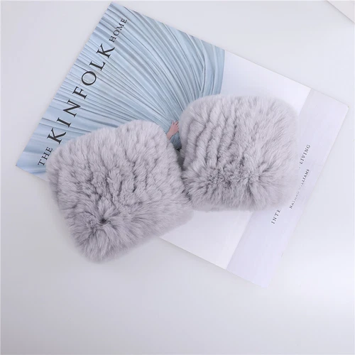Rex Rabbit Fur Knitted Women's Fingerless Gloves Mittens Real Fur Wrist Warmer - Picture 20 of 44