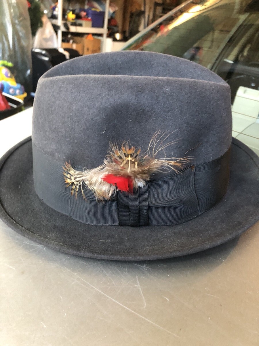 Vintage 1950s/1960s Stetson Fedora 7 Charcoal Gray Hat Homburg  