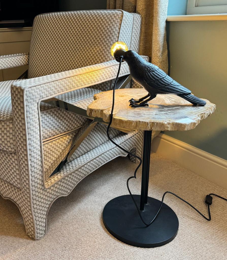 Raven Bird Table Desk Lamp Black Aluminium Metal H19cm