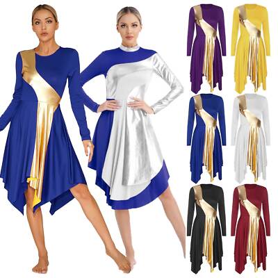 Damen Praise Dance Kleid Metallic Color Block Anbetung Kirche Liturgischer Tanz
