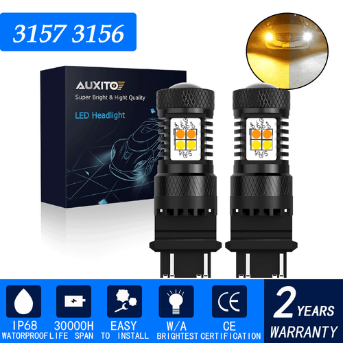 2x 3157 3156NA White Amber Switchback LED Turn Signal Light Bulb 16SMD Plug Play