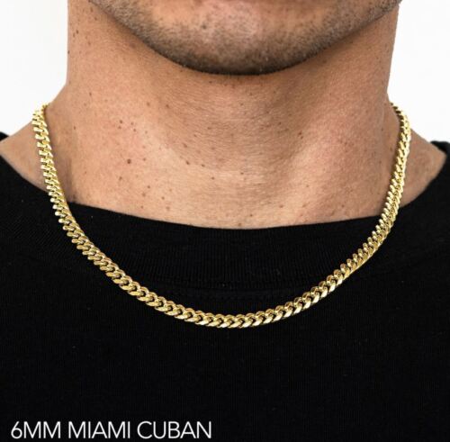10k Yellow Gold 6.0mm Miami Cuban Chain Necklace Size 16"-30" Hollow - Picture 3 of 4