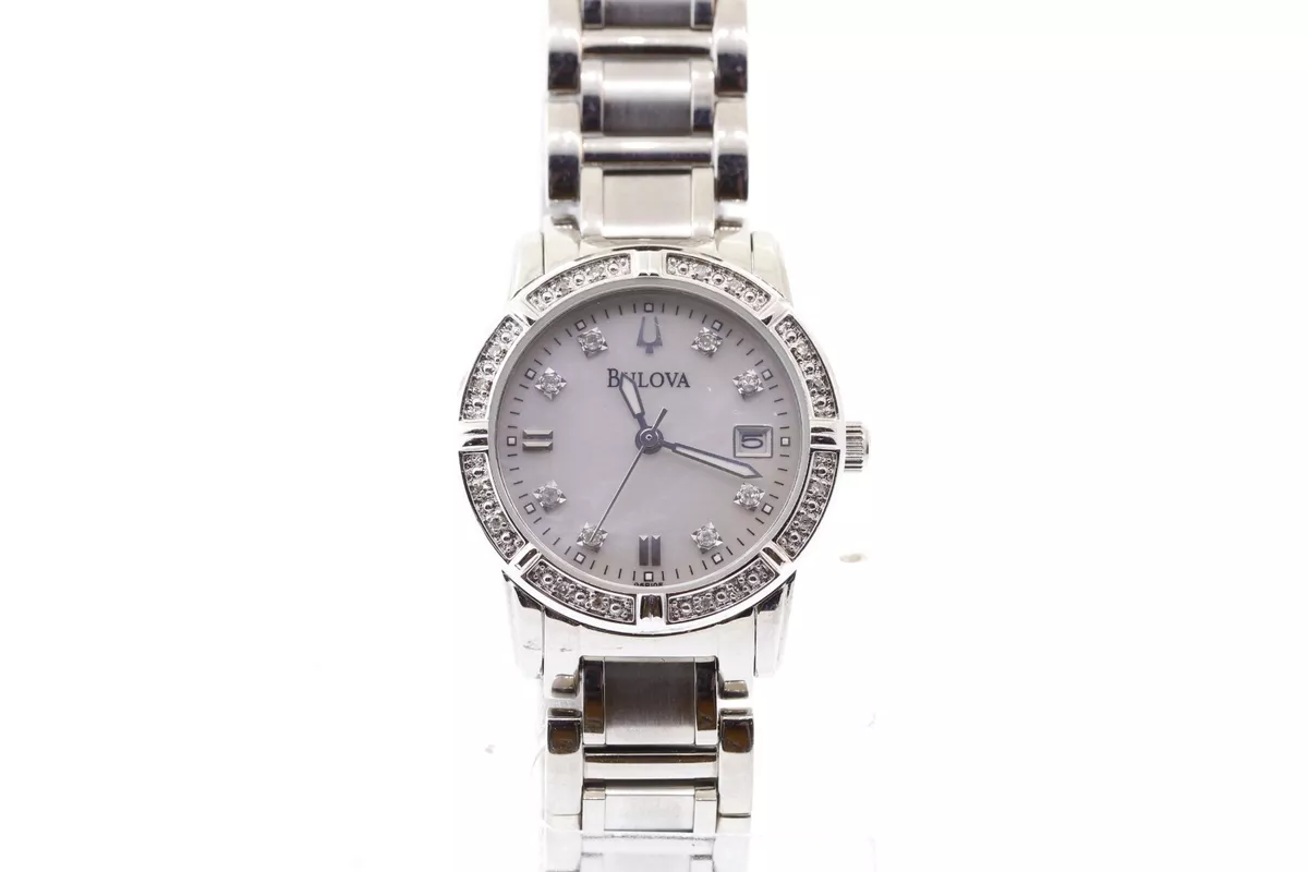 Women s Bulova 96R105 Diamond White Mother of Pearl Dial Stainless