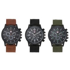 Men's Military Date Quartz Watch Arabic Numberals Decoration Dial Nylon Strap